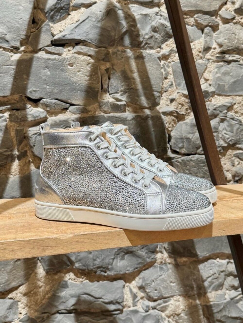 Christian Louboutin Silver Leather Louis Strass High-top Sneakers